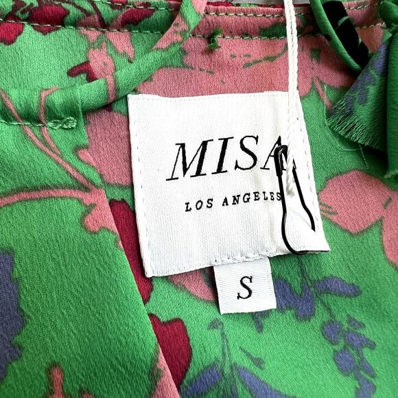 NWT MISA Los Angeles Amalya Dress Small Peony Green Floral Ruffle Mini Smocked - Picture 6 of 7